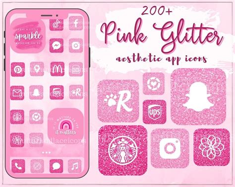 Pink Glitzer App Icons Hot Pink Glitzer Sthetische App Icon Etsy De