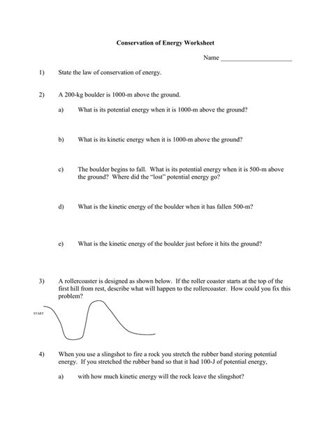 Conservation Of Energy Worksheet Physical Science