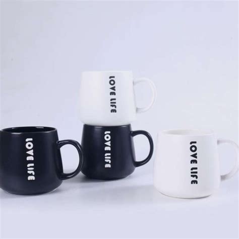 Jual Gelas Mug Keramik Love Life Glaze Hitam Putih Set Pcs Di Seller