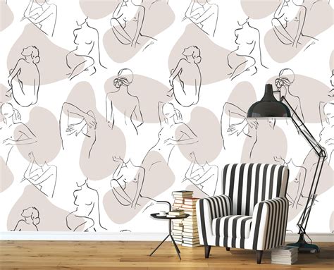 The Female Body Wall Mural Minimalist Wallpaper Nude Line Etsy