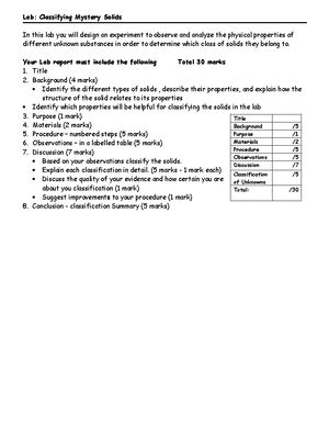 Lab Identifying Mystery Solids Lab Classifying Mystery Solids In