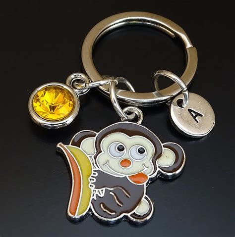 Monkey Keychain Monkey Key Chain Silver Monkey Keychain Etsy