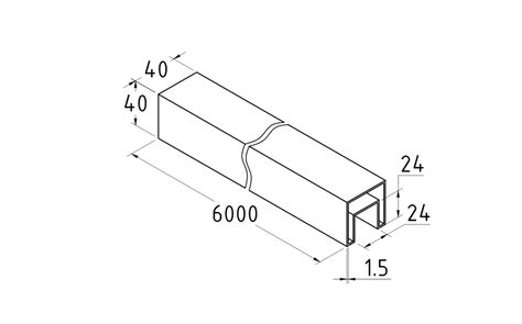 Труба 40х40 мм с пазом 24 х 24 под стекло, AISI 304 шлифованная k856-2 ...
