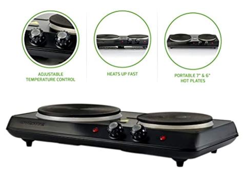 Double Burner Hot Plate Electric Two Burner Countertop Adjustable Temp Gauge EBay