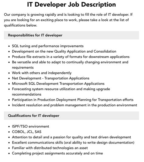 It Developer Job Description Velvet Jobs