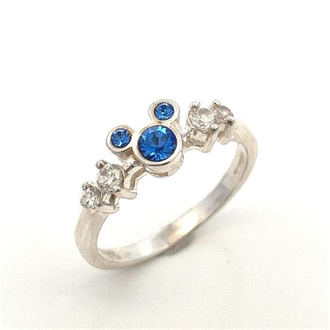 Vintage Mickey Mouse Ring Sterling Silver Blue And White Cz Ring