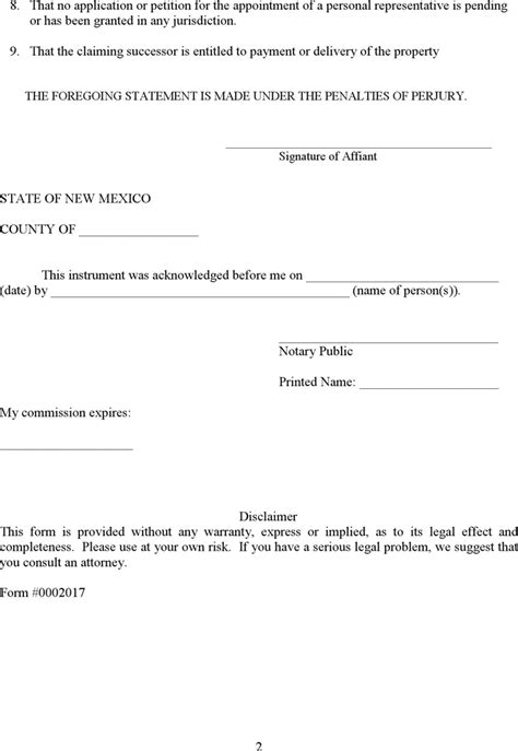 Free New Mexico Small Estate Affidavit Form Pdf 7kb 2 Pages