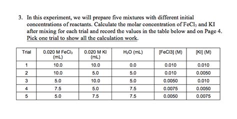 Solved 3 In This Experiment We Will Prepare Five Mixtures Chegg