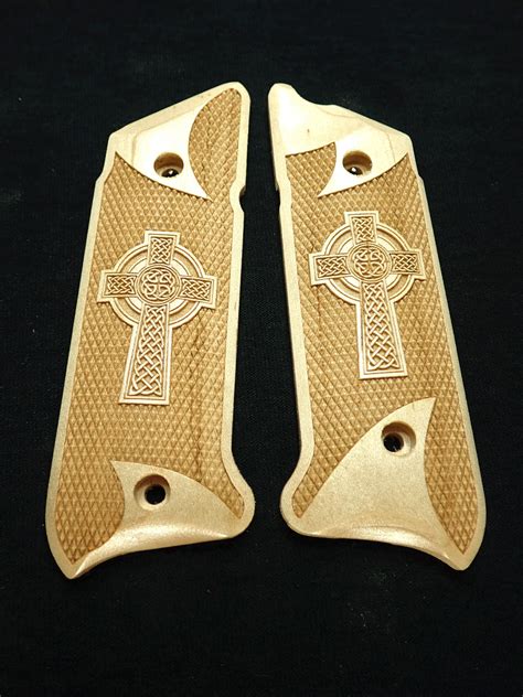 Maple Celtic Cross Ruger Mark Iv Grips Checkered Engraved Textured Ls Grips