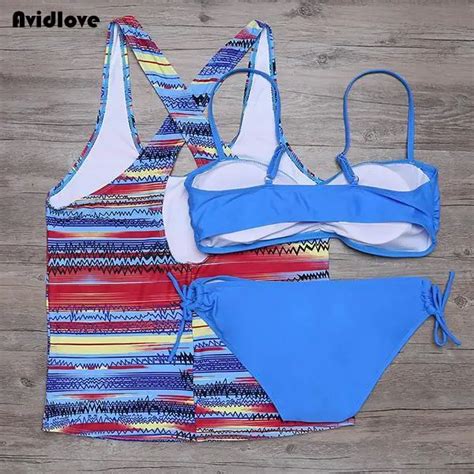 Bikini Rayas Impresas Tankini Con S Lido Multicolor Unidades Set Bodis Aliexpress