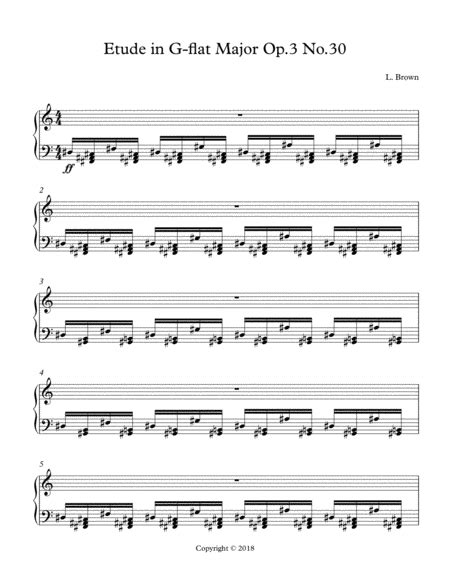 Etude In G Flat Major Op 3 No 30 By L Brown Sheet Music For Piano Solo