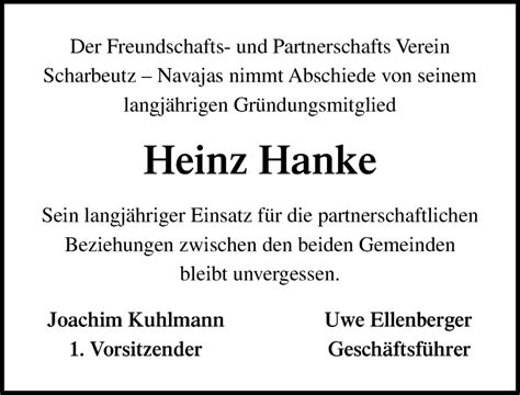 Traueranzeigen Von Heinz Hanke Trauer Anzeigen De