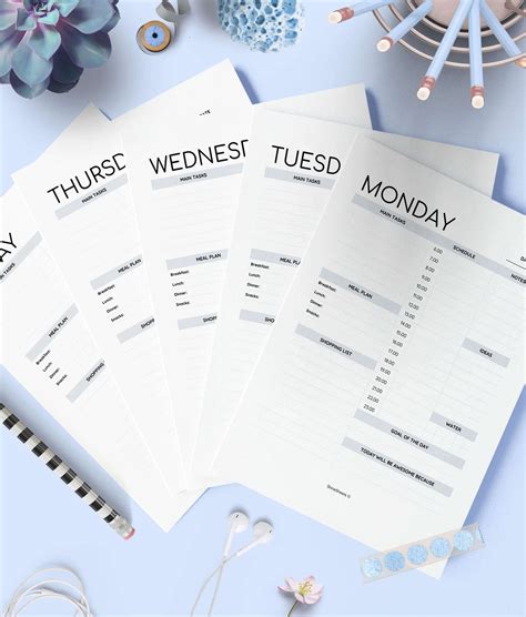 Daily Planner Printable (Whole Week Pack of 7 Pages) | ShineSheets