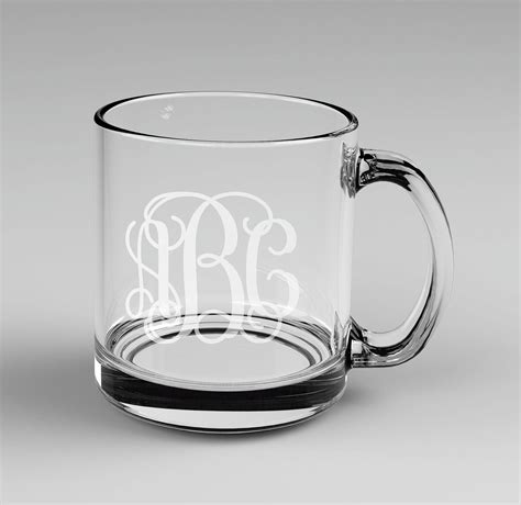 1 Personalized Vine Monogram Glass Coffee Mug Custom Engraved