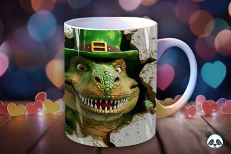 St Patrick T Rex 3D Mug Wrap Sublimation Graphic By Pandastic