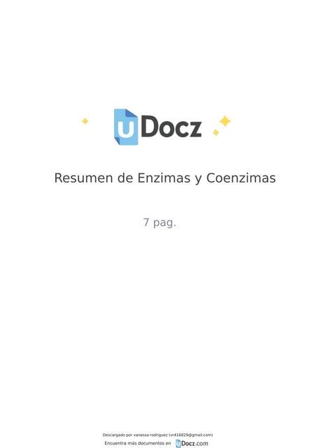 Resumen De Enzimas Y Coenzimas Vanessa Rodriguez Udocz