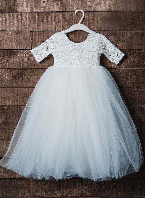 Ball Gown Princess White Lace Tulle Flower Girl Dresses Pageant Dresses