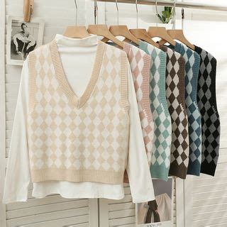 Lemongrass Argyle Loose Knit Vest In 6 Colors YesStyle