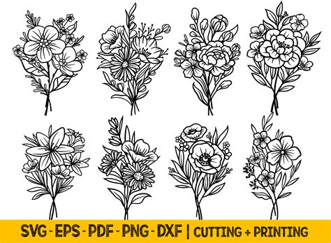 Flower Bouquet Svg Files for Cricut, Flowers Svg Bundle, Laser Cut ...