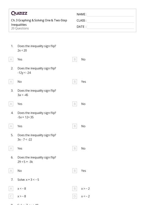 50 Two Step Inequalities Worksheets For 7th Grade On Quizizz Free