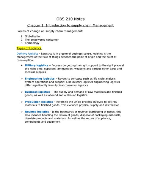 Chapter Introduction To Supply Chain Management Obs Notes