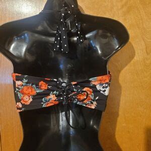 Hot Topic Swim Hot Topic Bikini Topmidnight Hour Polka Dots Skulls Roses Swim Top Sz Xl