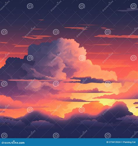 Clouds at Sunset Minimalism Art Style, Nature, Clouds and Skies Stock ...