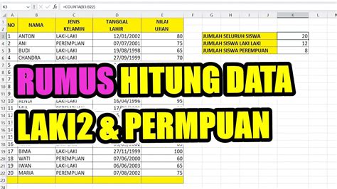 Cara Menit Membuat Rumus Excel Menghitung Jumlah Laki Laki Dan