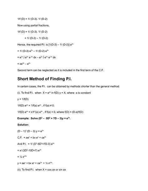 Solution Methods Of Finding Particular Integral Studypool