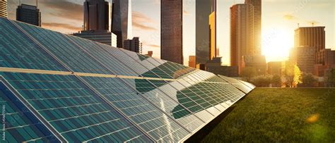 Solar panels with modern city Stock Photo | Adobe Stock