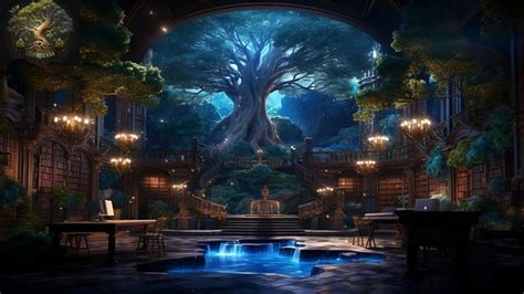 Enchanted Forest Library Ambience at Night 🍃 Relaxation & ASMR 🌳 in ...