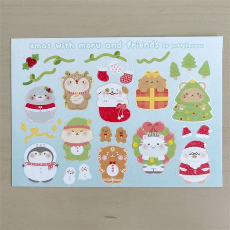 Puffyhouyuu Xmas With Moru And Friends Sticker Sheet Hobbies Toys