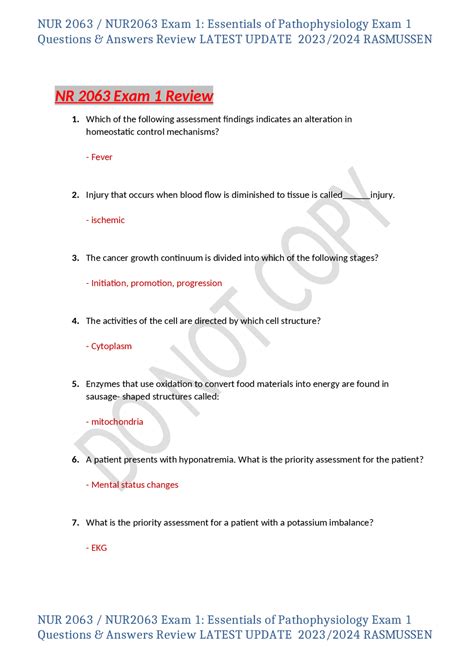 Nur Nur Exam Essentials Of Pathophysiology Exam