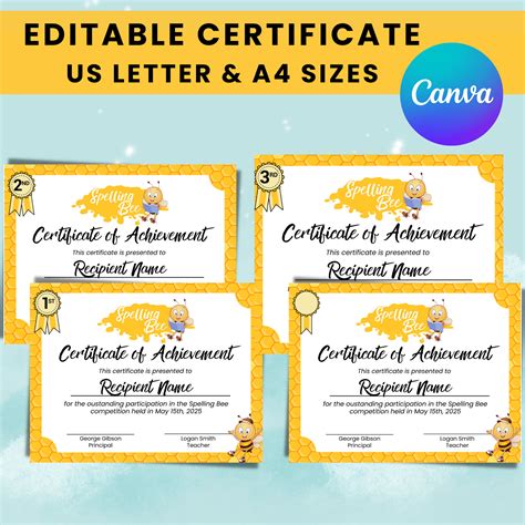 Spelling Bee Participation Certificate Templates Free - Free Printables Hub