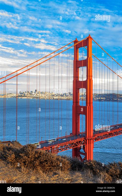 vertical view of famous Golden Gate Bridge in San Francisco, California ...