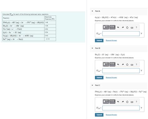 Solved Calculate Ecell For Each Of The Following Balanced Chegg