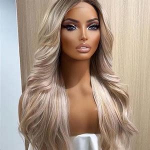 Layered Long Ombre Light Blonde Lace Front 13x4 Body Wave 26 Inches Synthetic Wig Womens Hair Etsy