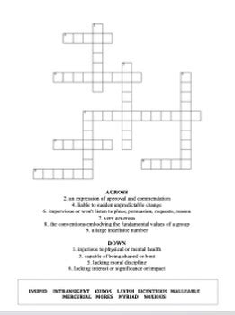 Group 17 Vocabulary Puzzle Packet Quiz And Answer Key SAT LEVEL VOCAB