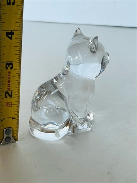 Cat Kitten Figurine Sculpture Vtg Glass Crystal Paperweight Etsy