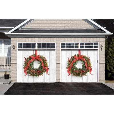 The Holiday Aisle® Christmas Wreath Garage Banner Door Mural Plastic in ...