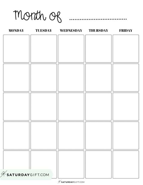 Full Page Blank Calendar