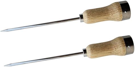 Set Of 2 Plated Steel Ice Picks With Wood Handle 5mm Thick And 6 Long