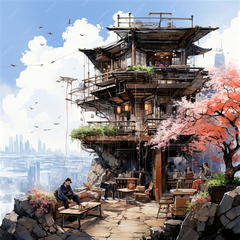 Premium AI Image | Watercolor illustration of a dystopian city rooftop