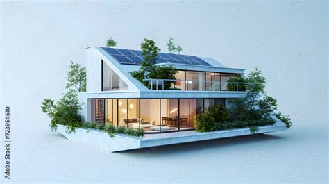 3d Modern House With Sun Panels Energy On The Roof Innovation Sustainable Green Building