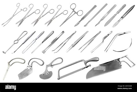 Surgical Instruments Set Tweezers Scalpels Plaster And Bone Saws