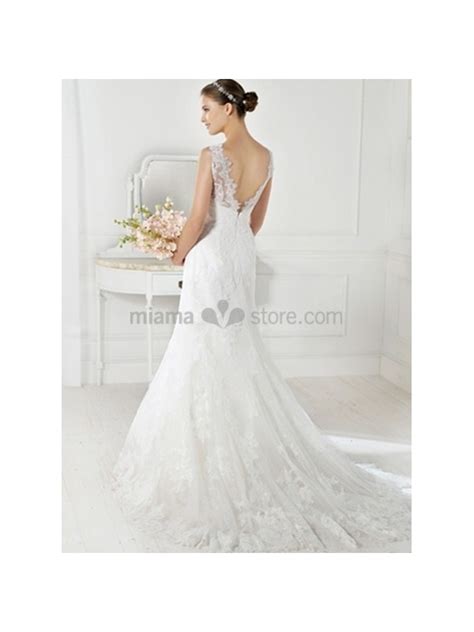 A Line Mermaid Chapel Train Organza Low Round Scooped Neck Wedding Dress