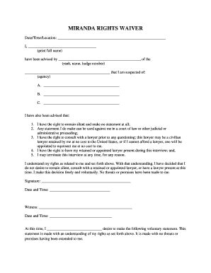 Miranda Waiver - Fill and Sign Printable Template Online