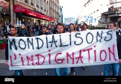 Paris France Crowd Of Young People Carrying Anti Globalization Stock