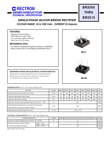 BR256 Rectron Semiconductor RECTIFIER Hoja de datos Ficha técnica