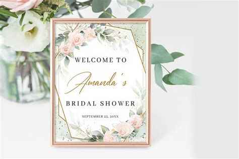 Blush Roses Eucalyptus Gold Wedding Welcome Table Sign 054